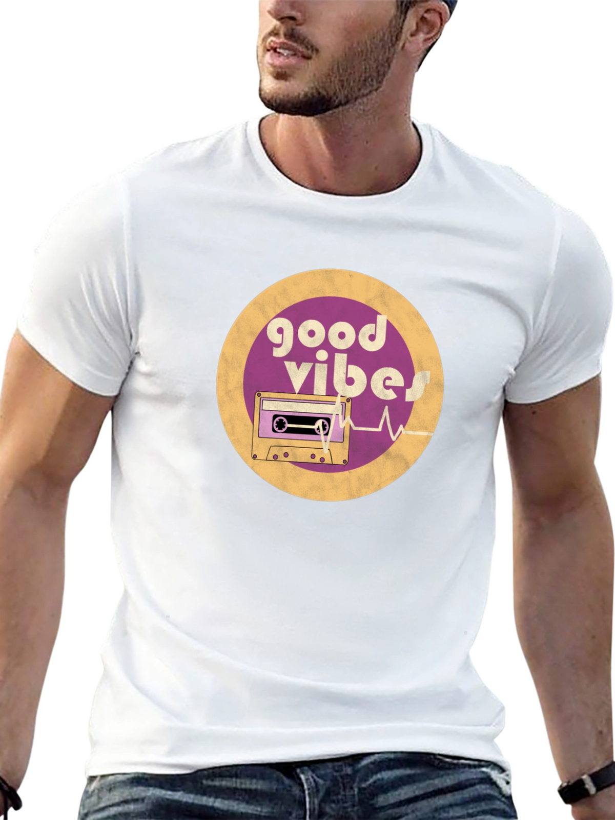 Good Vibes Cassette Tape Graphic Tee - Retro Style
