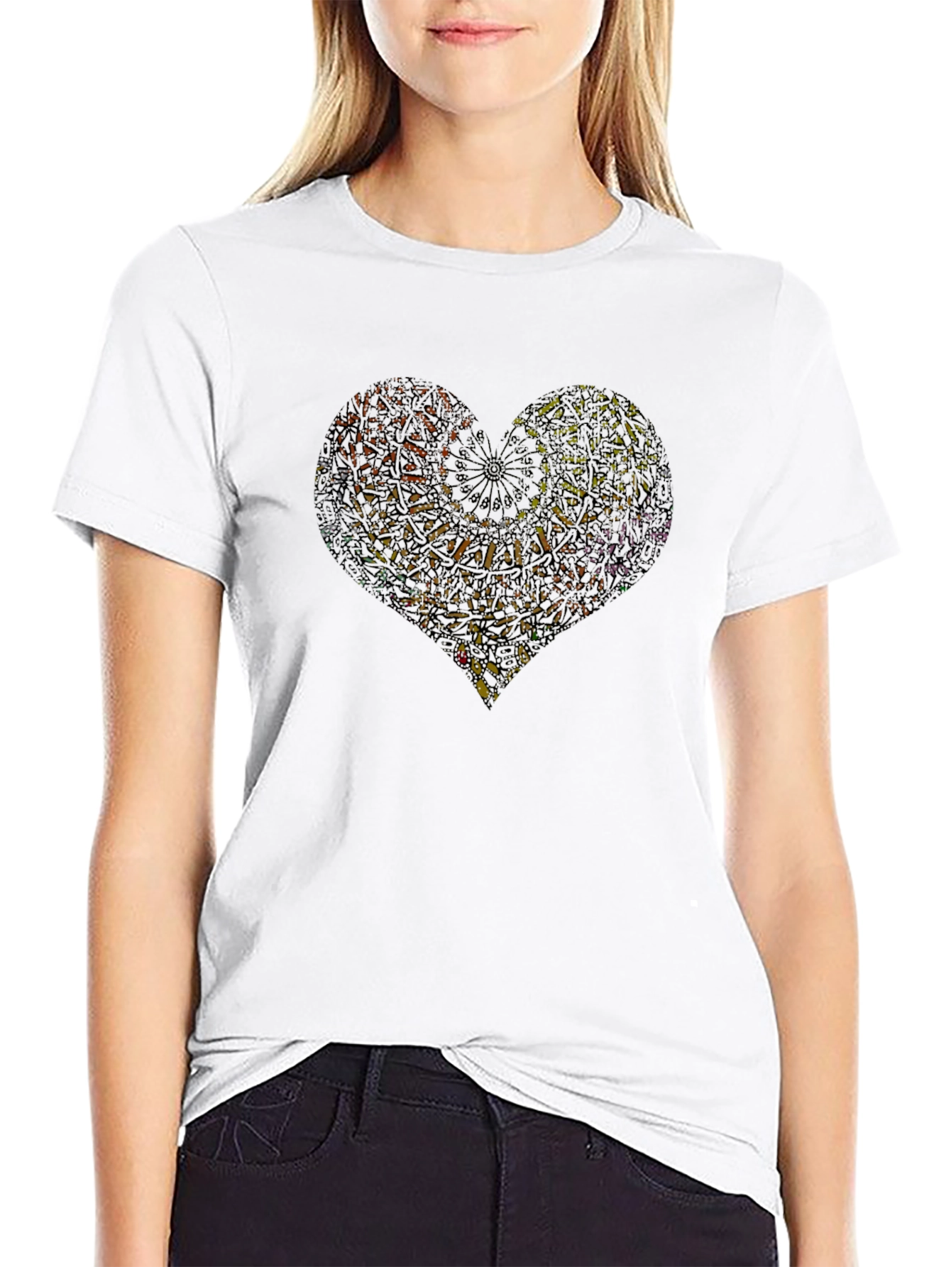 Abstract Heart Graphic Black T-Shirt