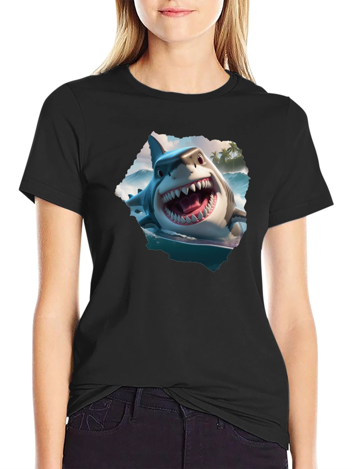 Shark Attack Graphic Tee - Mens Black T-Shirt
