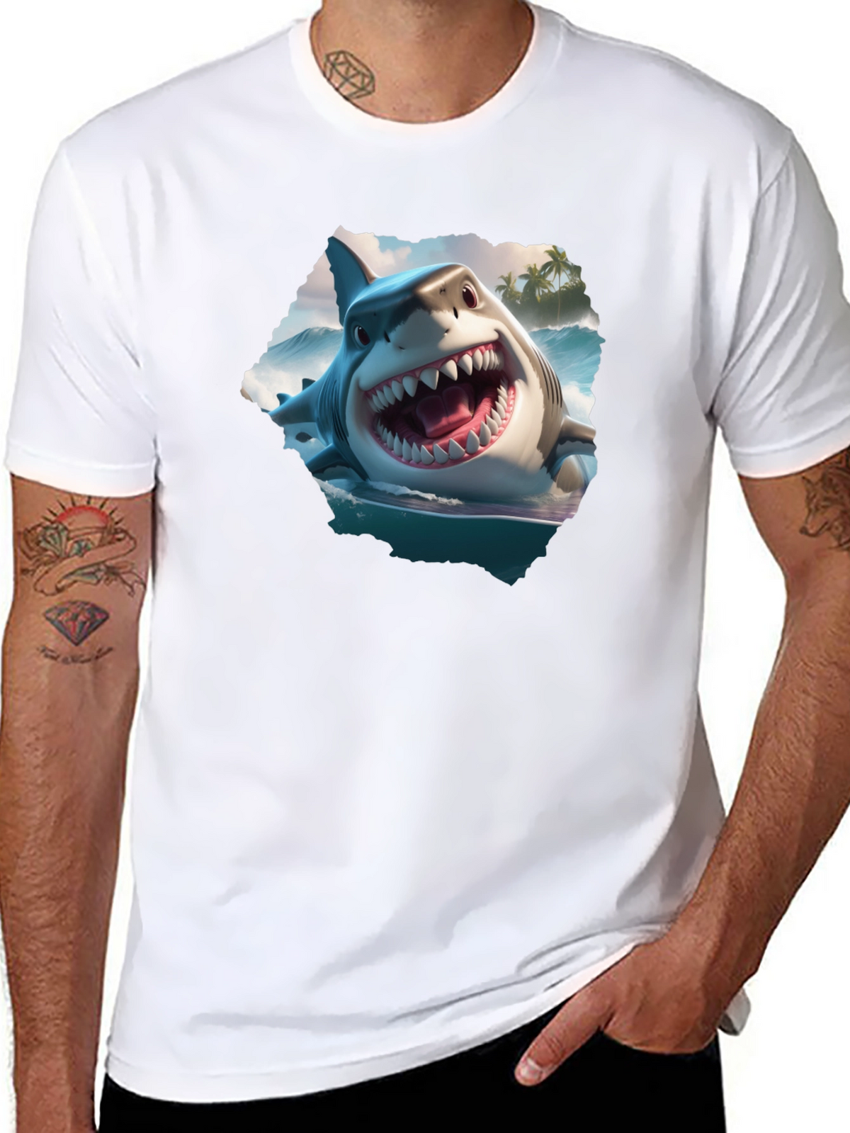 Shark Attack Graphic Tee - Mens Black T-Shirt