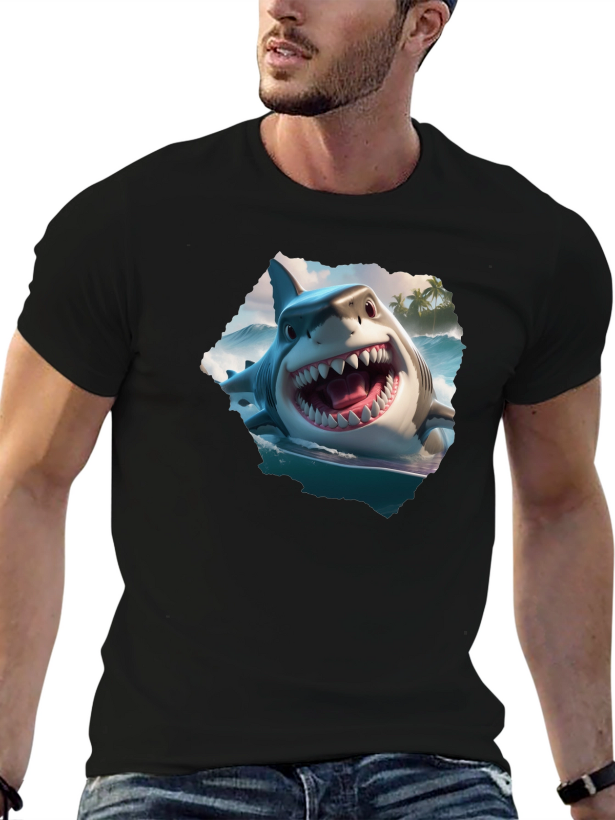 Shark Attack Graphic Tee - Mens Black T-Shirt