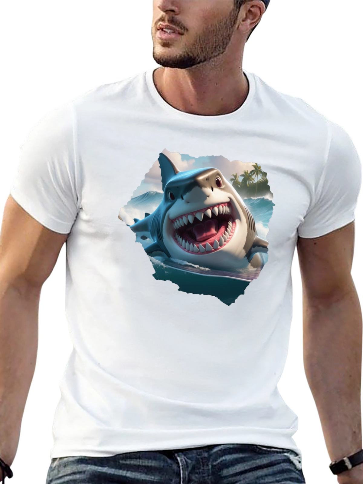 Shark Attack Graphic Tee - Mens Black T-Shirt