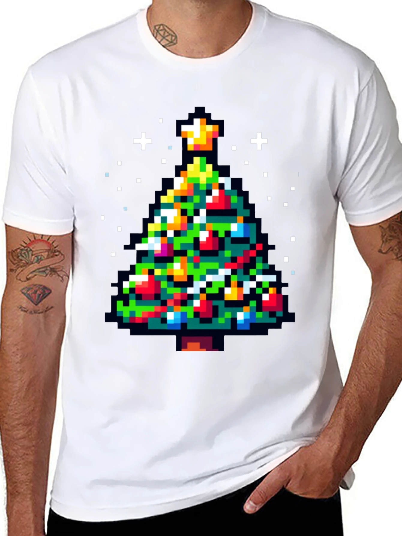 Pixel Christmas Tree Graphic Tee - Holiday Fun