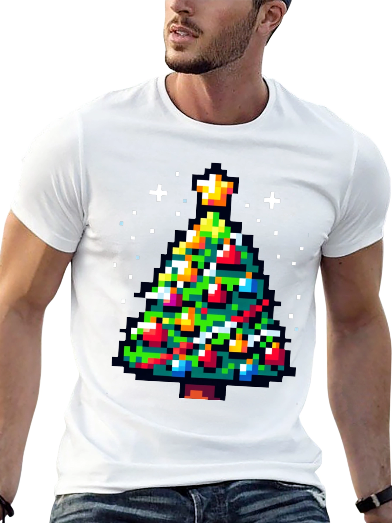 Pixel Christmas Tree Graphic Tee - Holiday Fun