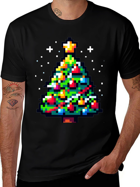 Pixel Christmas Tree Graphic Tee - Holiday Fun