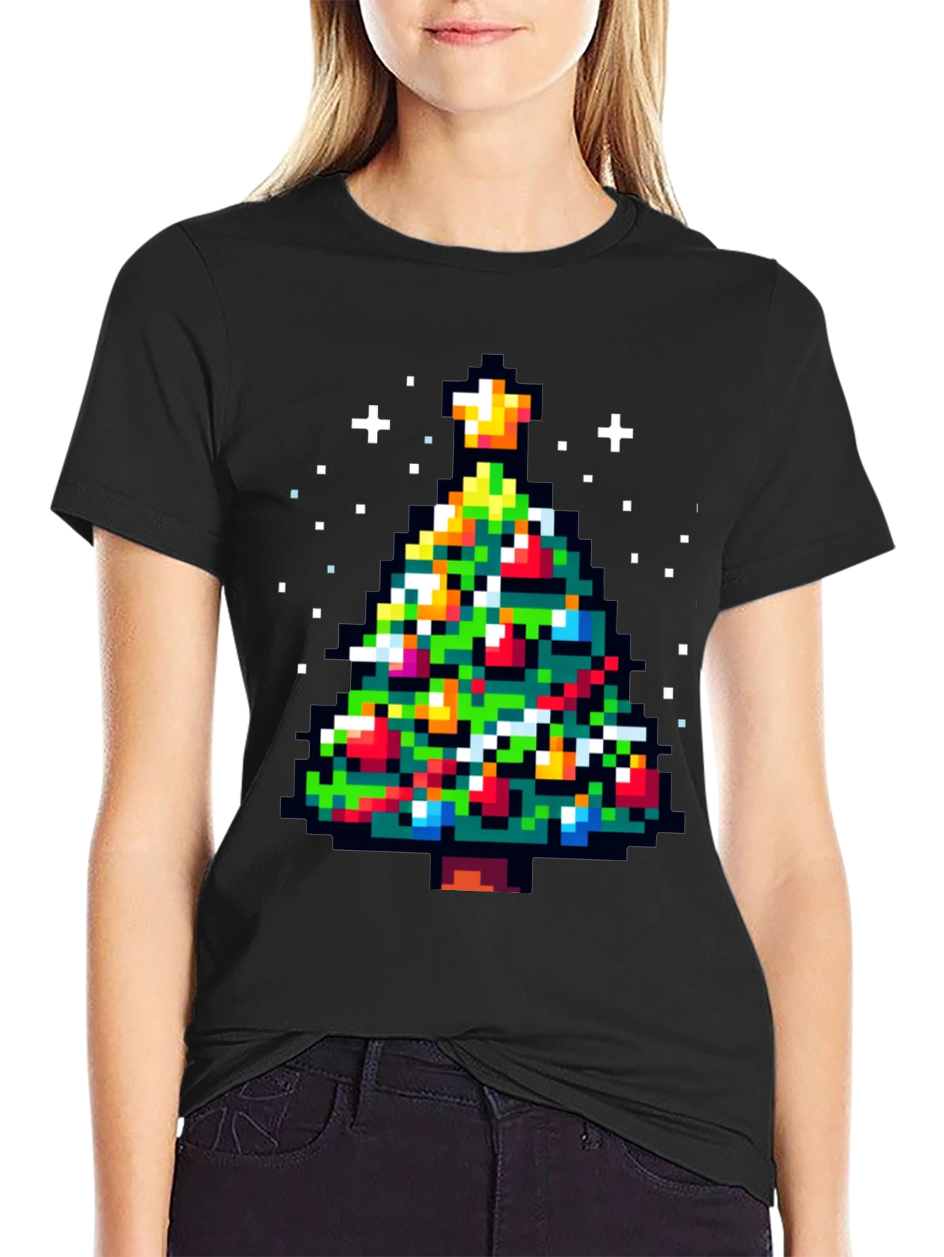 Pixel Christmas Tree Graphic Tee - Holiday Fun