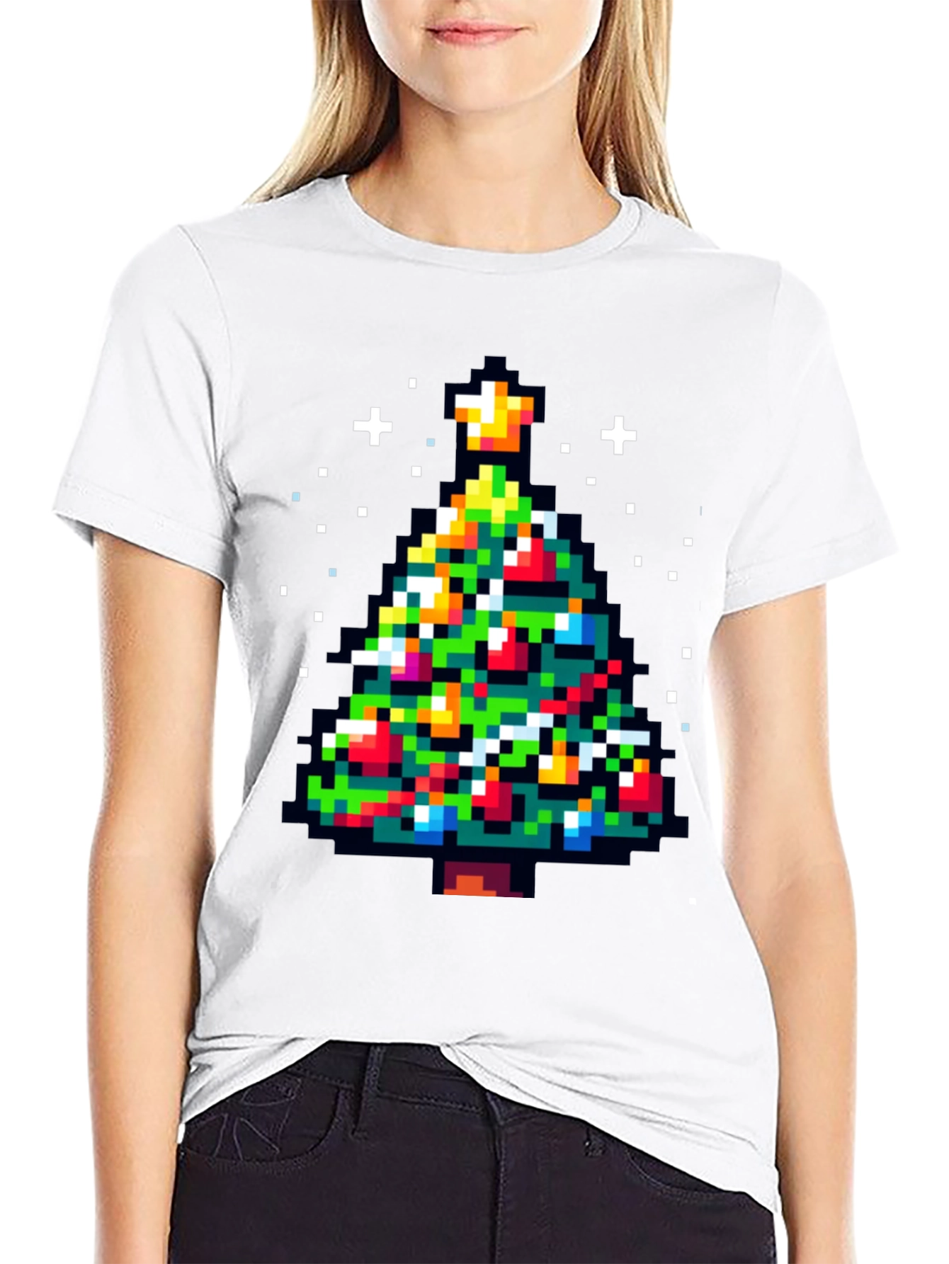 Pixel Christmas Tree Graphic Tee - Holiday Fun