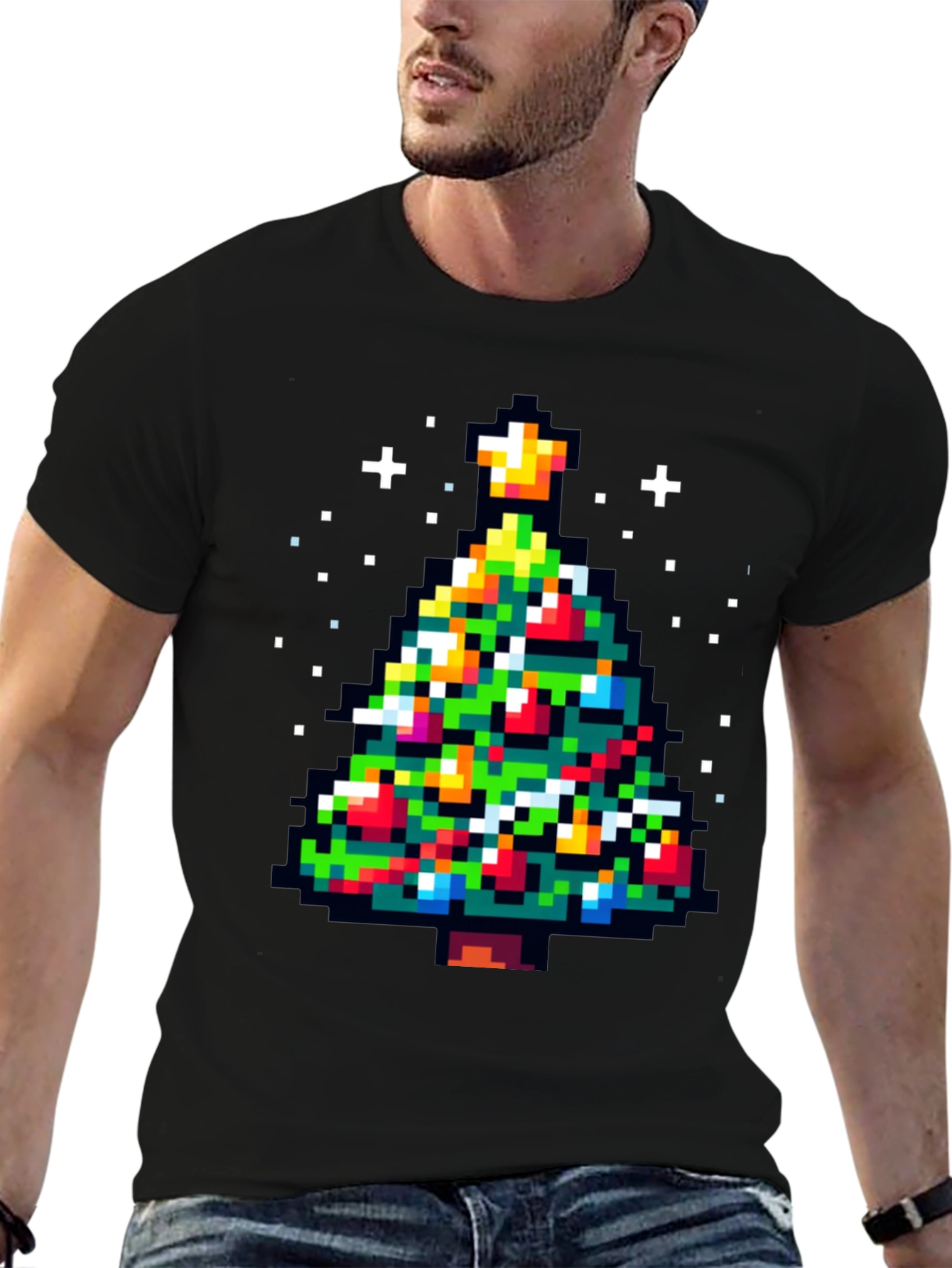 Pixel Christmas Tree Graphic Tee - Holiday Fun
