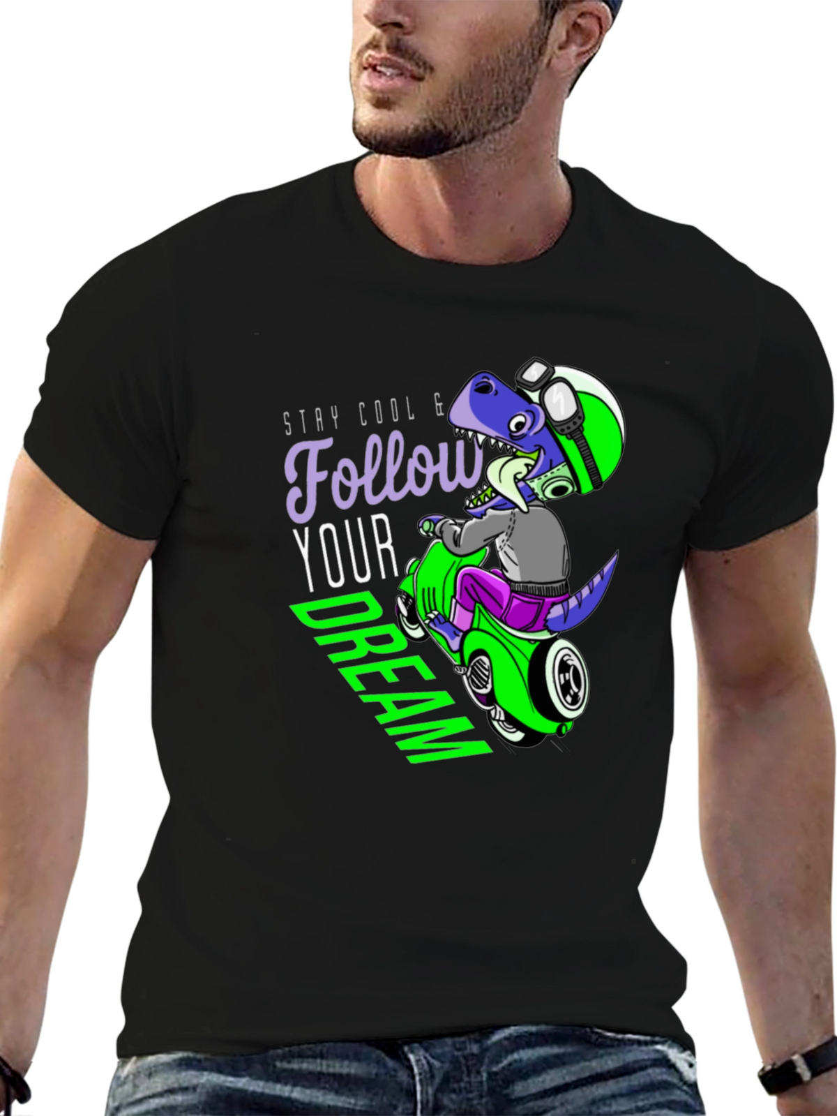 Cool Dino Scooter Graphic T-Shirt