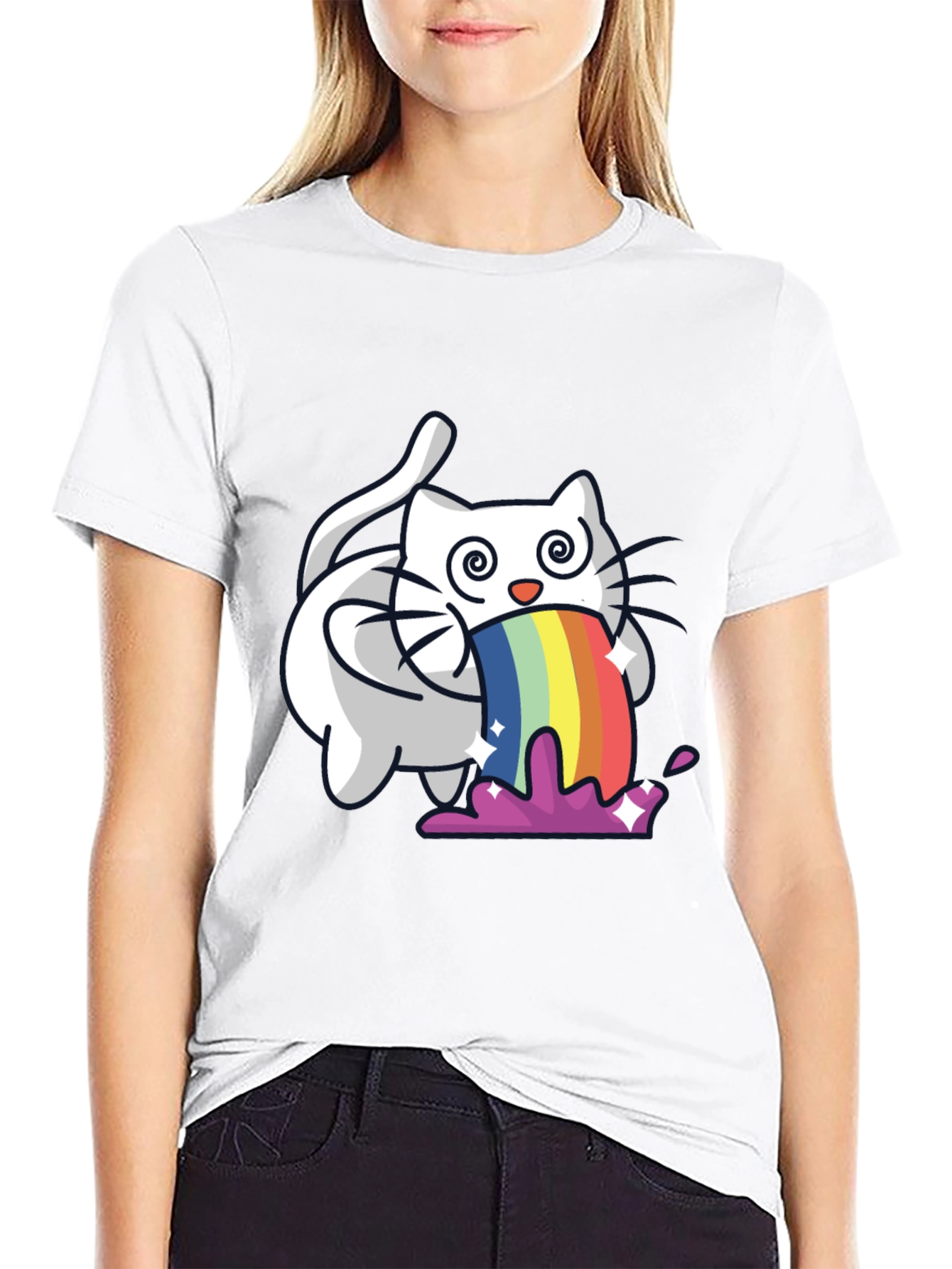 Rainbow Puking Cat T-Shirt - Funny Graphic Tee