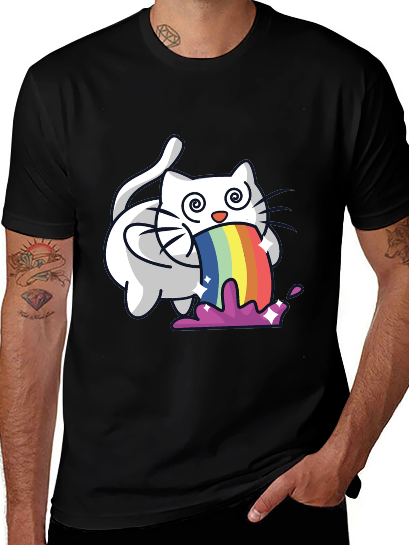 Rainbow Puking Cat T-Shirt - Funny Graphic Tee