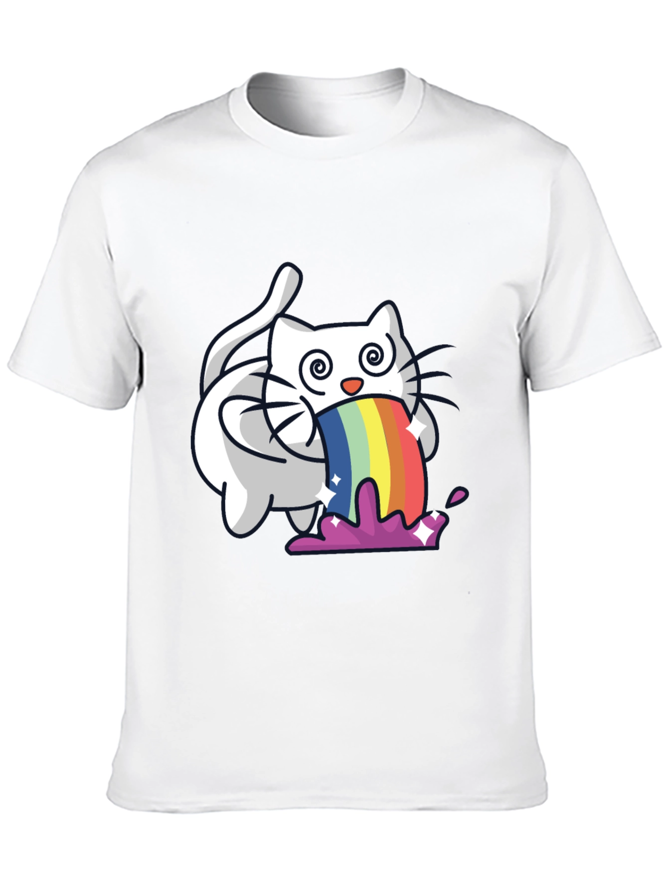Rainbow Puking Cat T-Shirt - Funny Graphic Tee