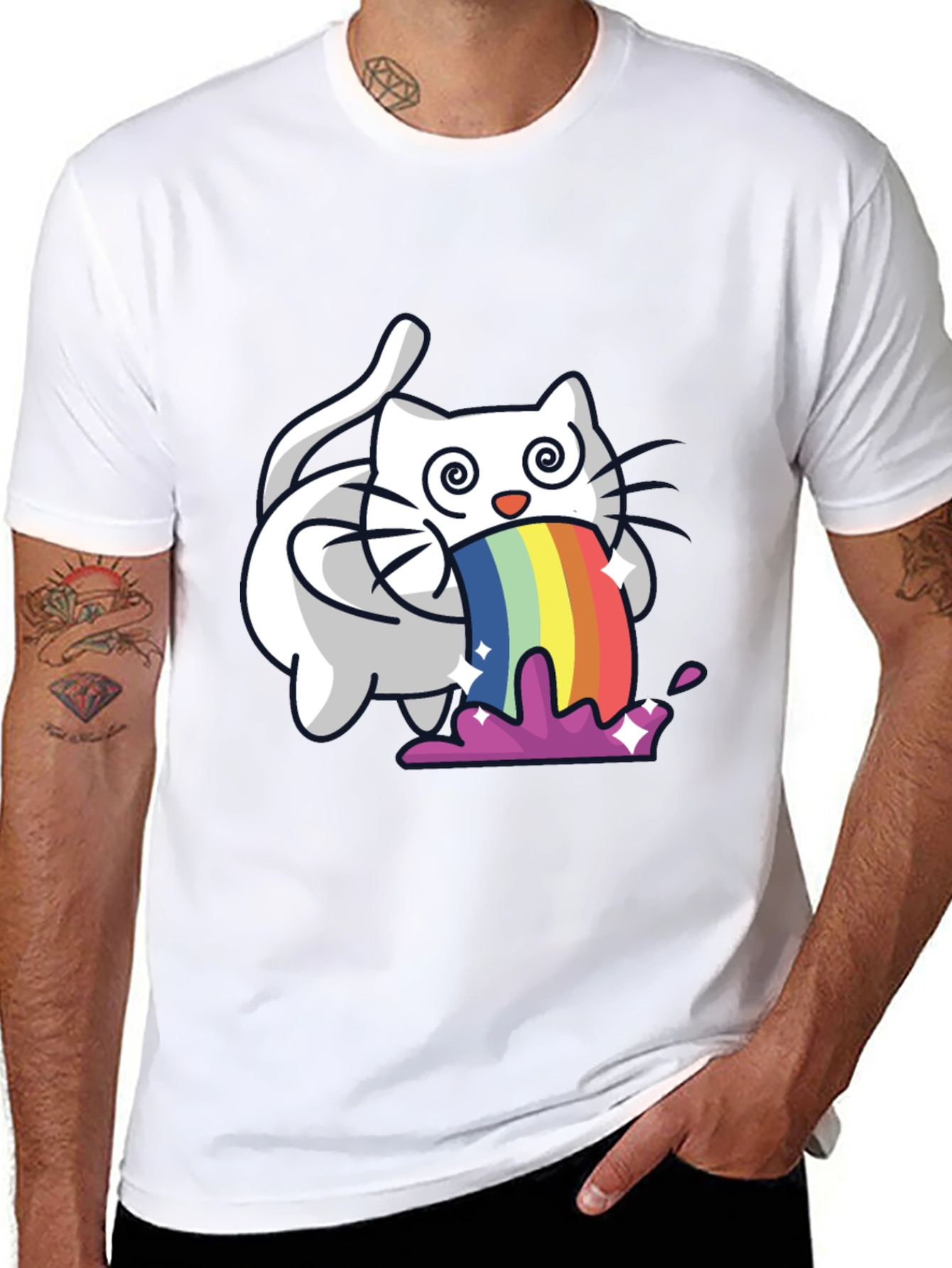 Rainbow Puking Cat T-Shirt - Funny Graphic Tee