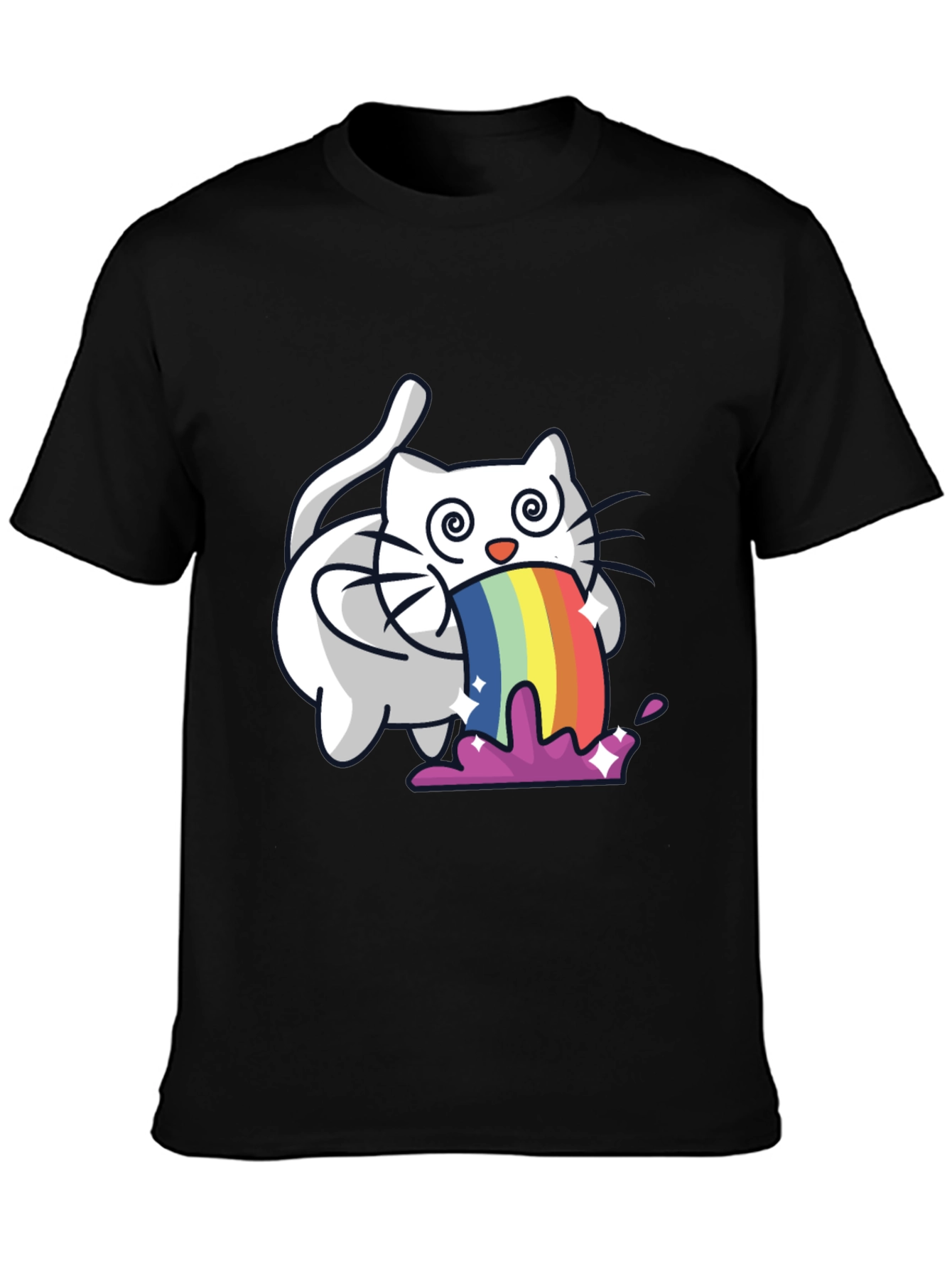 Rainbow Puking Cat T-Shirt - Funny Graphic Tee