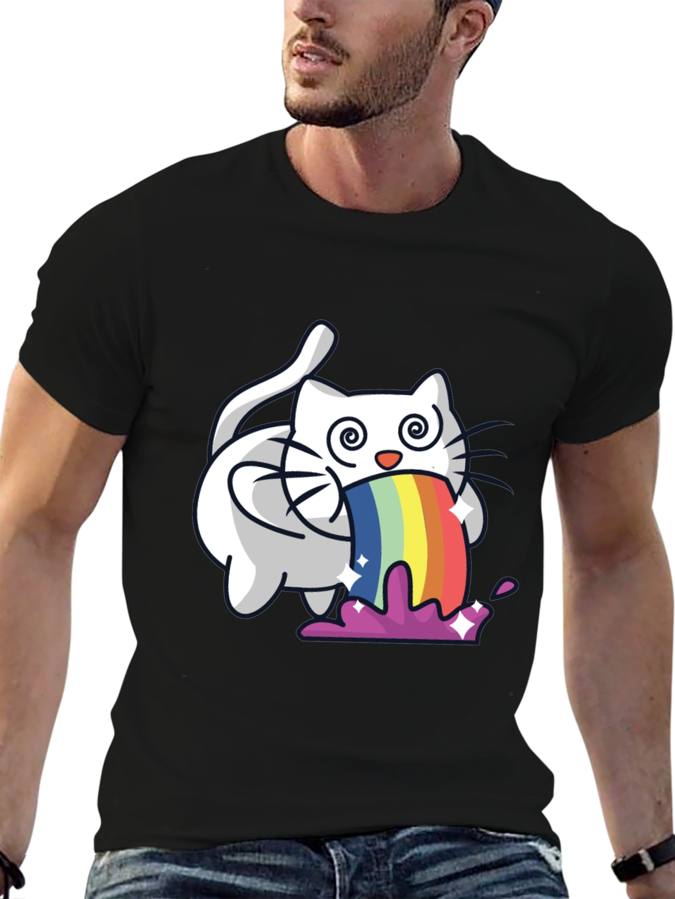 Rainbow Puking Cat T-Shirt - Funny Graphic Tee