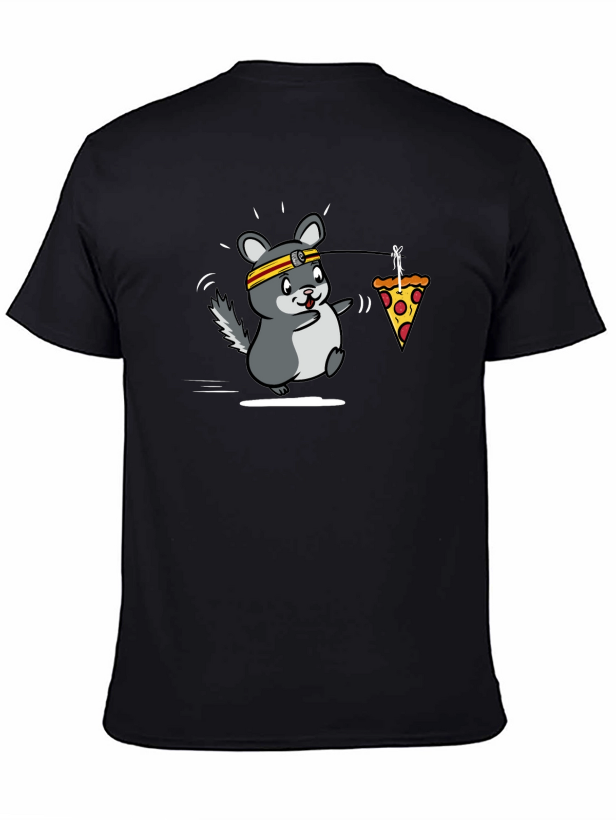 Funny Running Chinchilla Pizza Lover Black T-Shirt