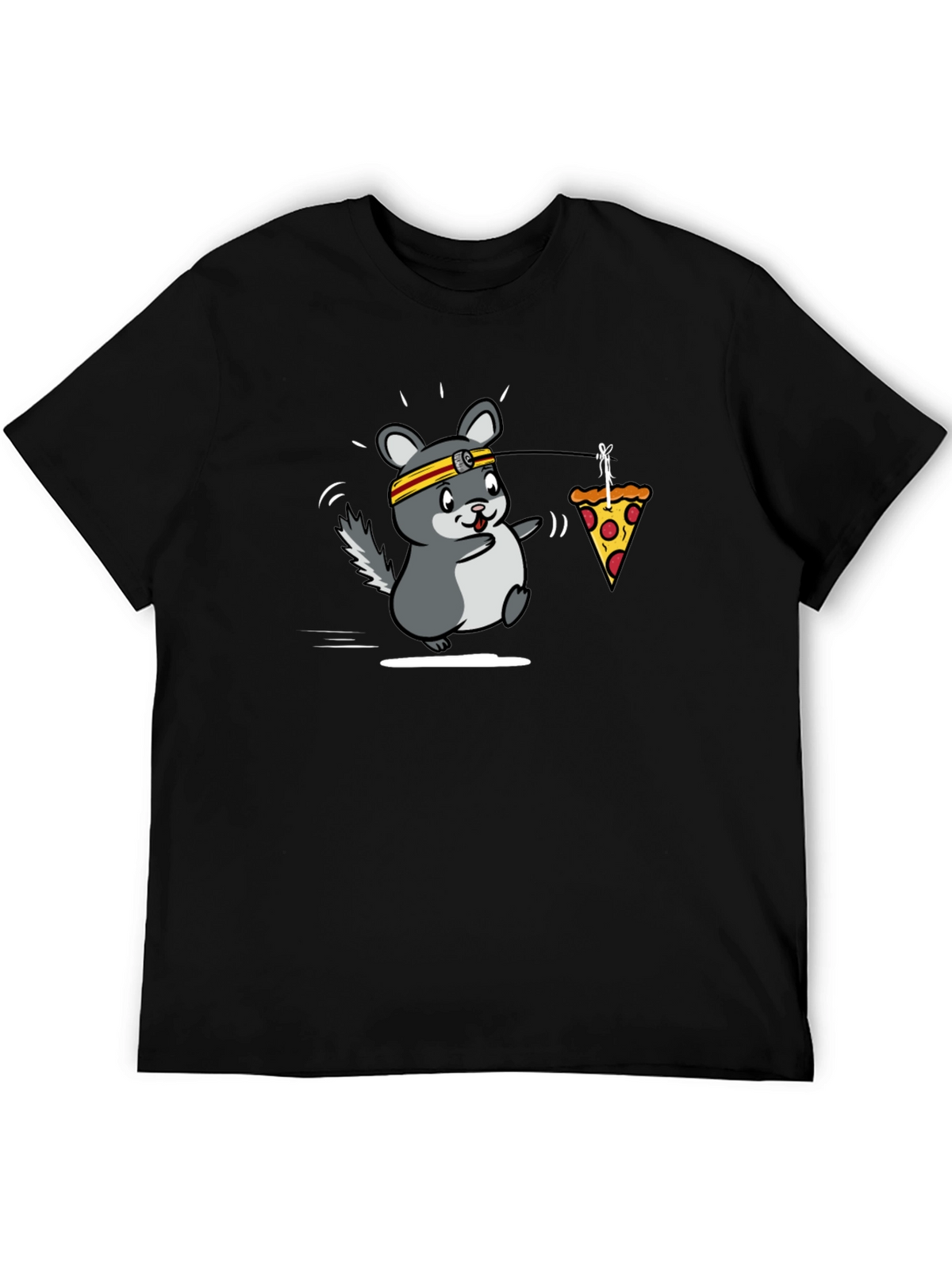 Funny Running Chinchilla Pizza Lover Black T-Shirt
