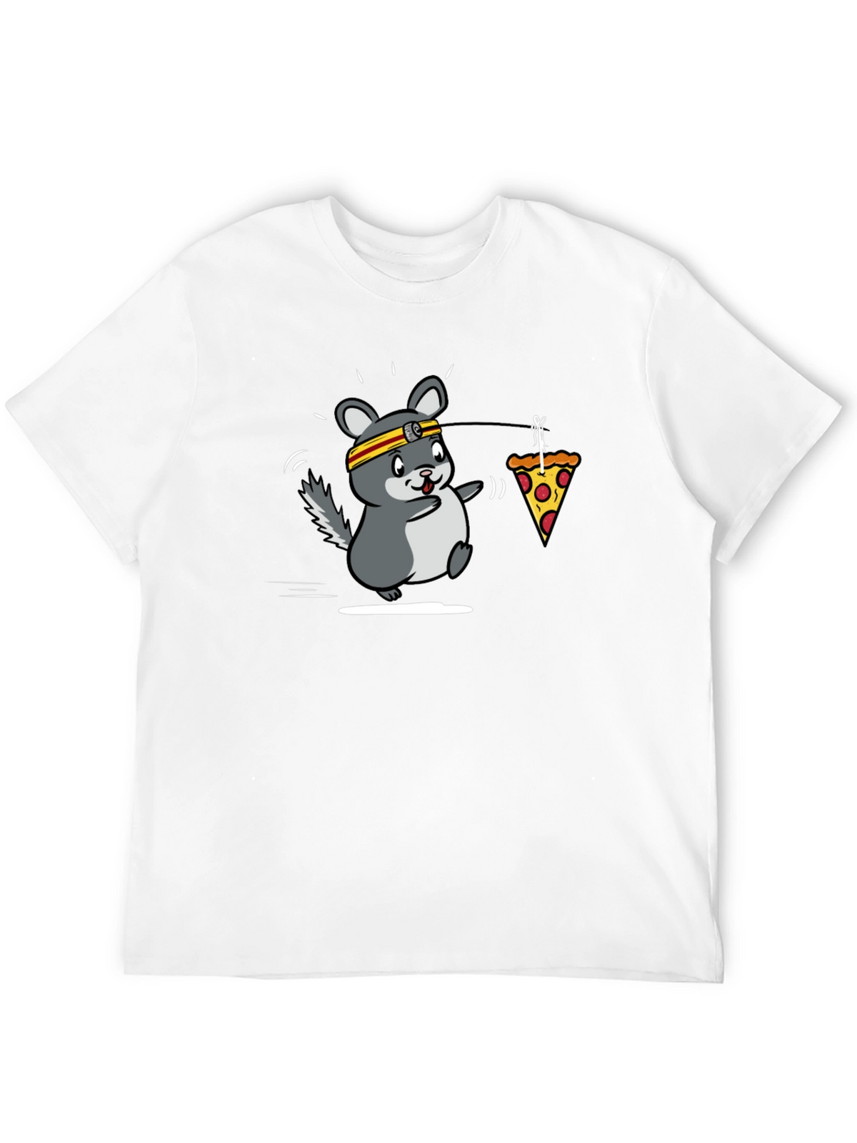 Funny Running Chinchilla Pizza Lover Black T-Shirt