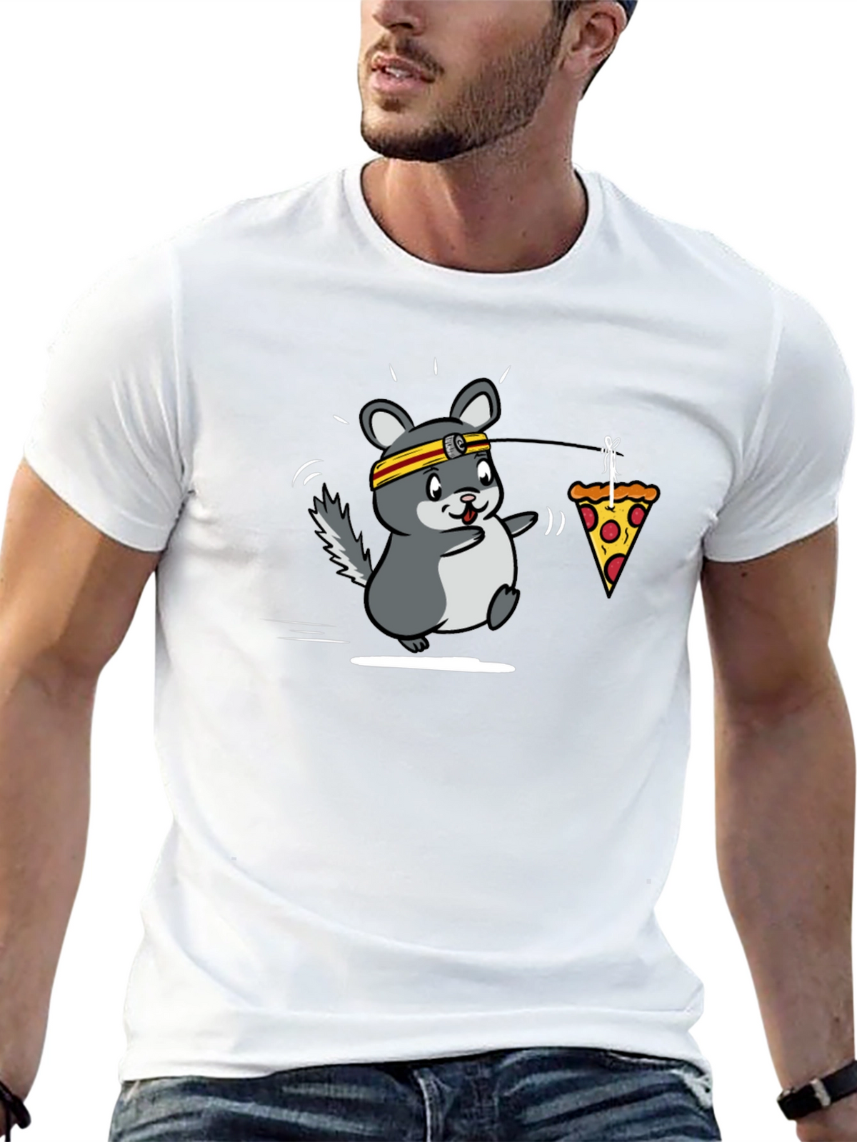 Funny Running Chinchilla Pizza Lover Black T-Shirt