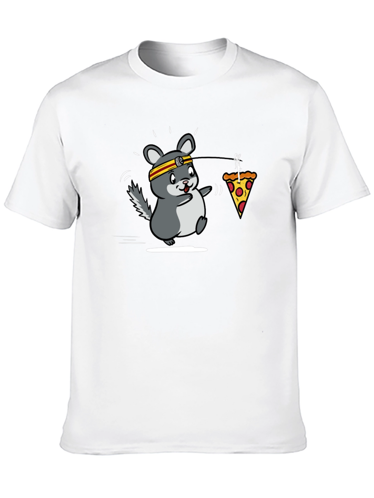 Funny Running Chinchilla Pizza Lover Black T-Shirt