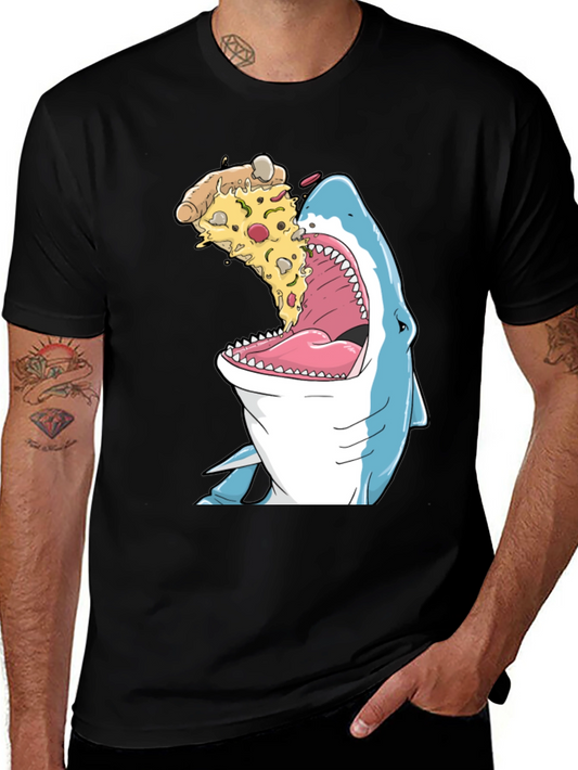 Shark Eating Pizza Funny Graphic T-Shirt