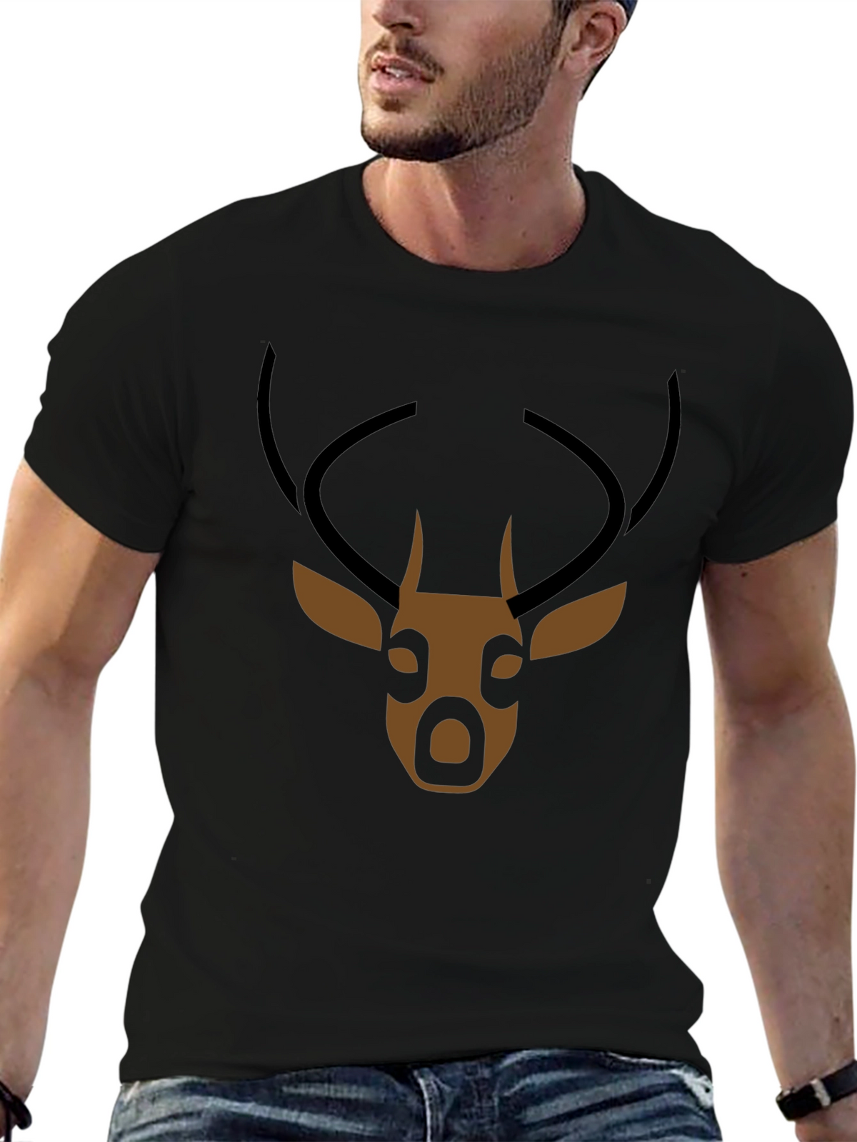 Mens Black Deer Graphic T-Shirt