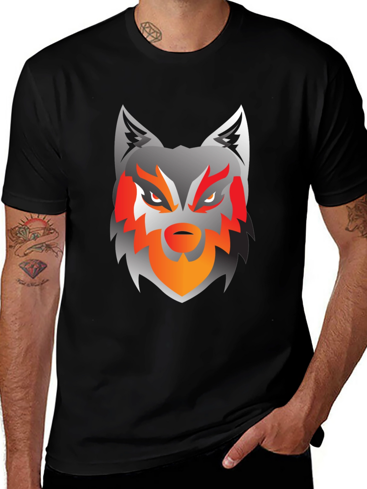 Mens Black Wolf Graphic Tee