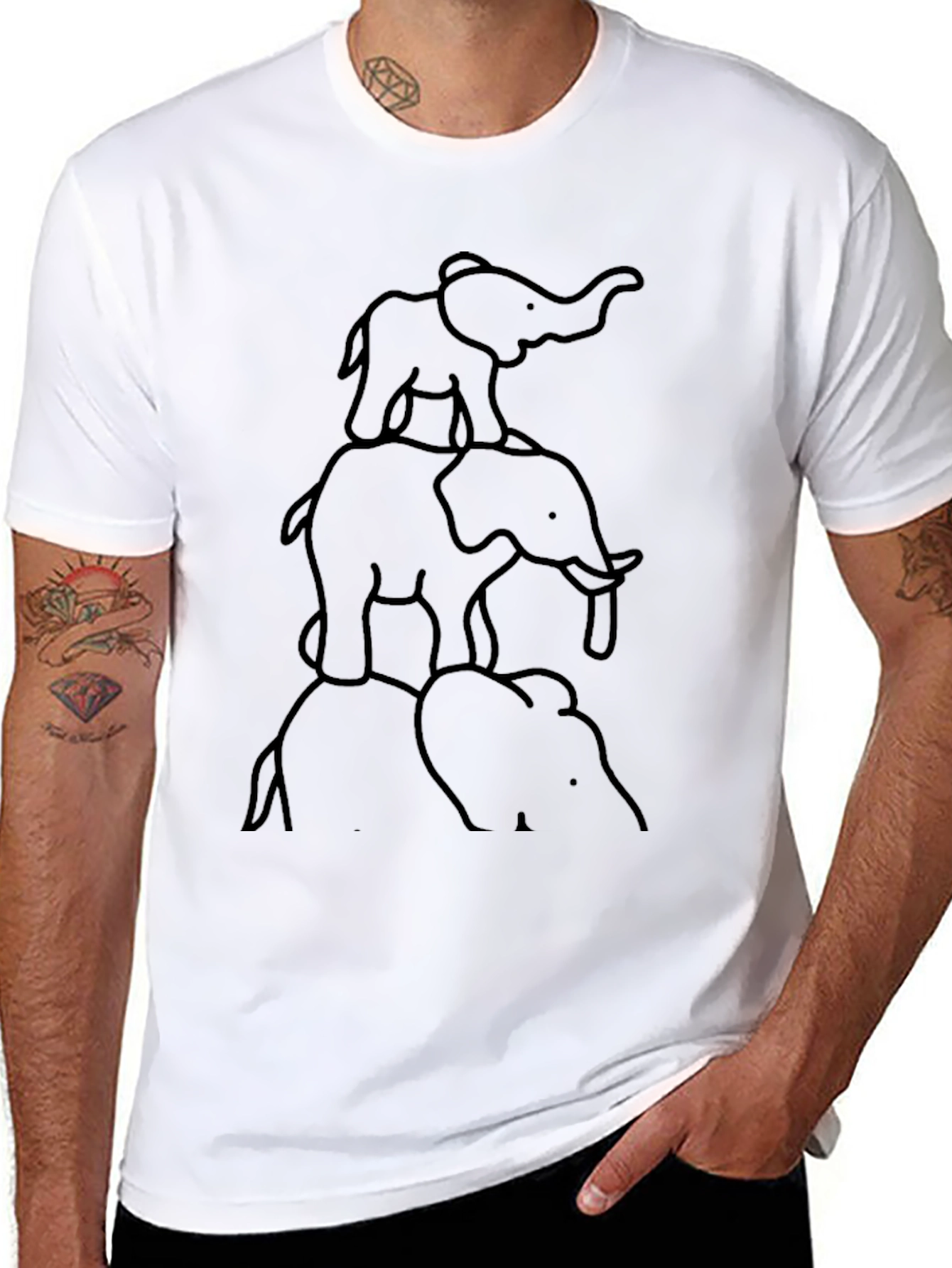 Elephant Stack Graphic Tee - Black Cotton T-Shirt