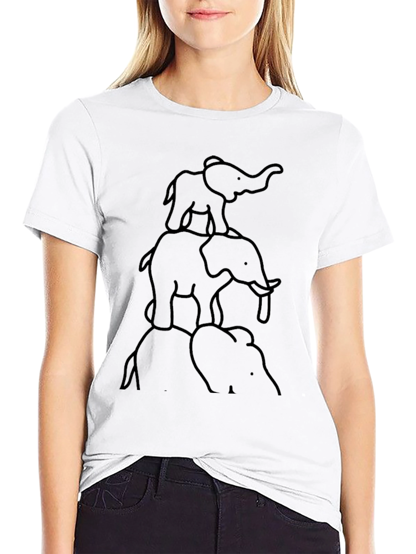 Elephant Stack Graphic Tee - Black Cotton T-Shirt