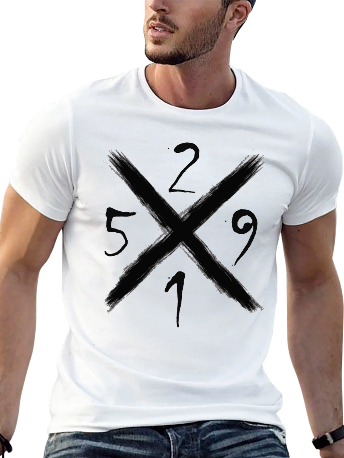 Graphic Tee - Brushed Cross & Numbers Design