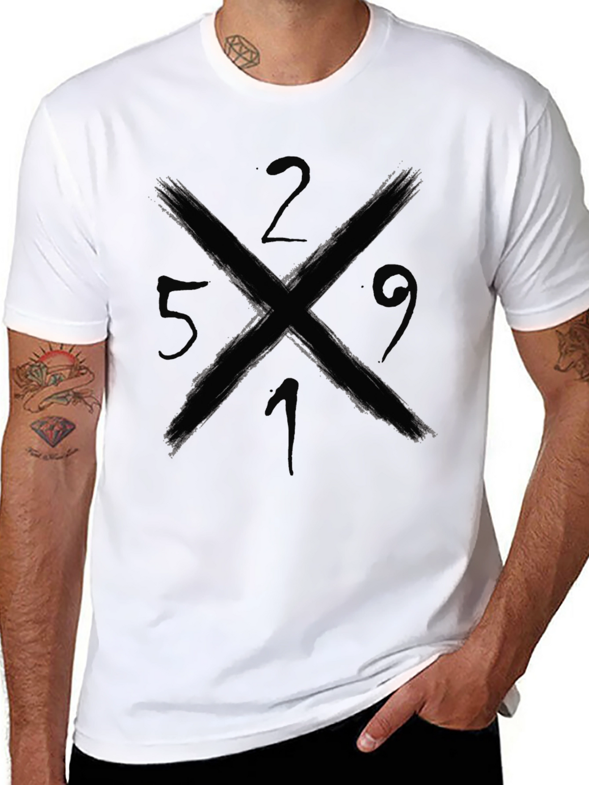 Graphic Tee - Brushed Cross & Numbers Design