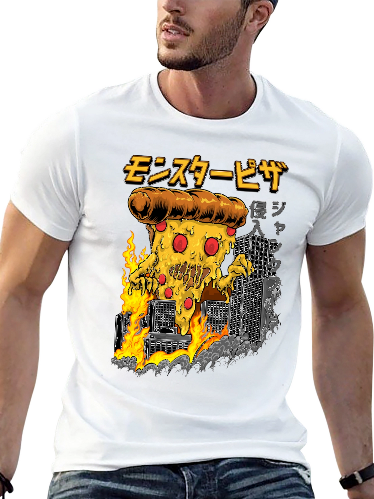 Monster Pizza Graphic Tee - Black Cotton T-Shirt