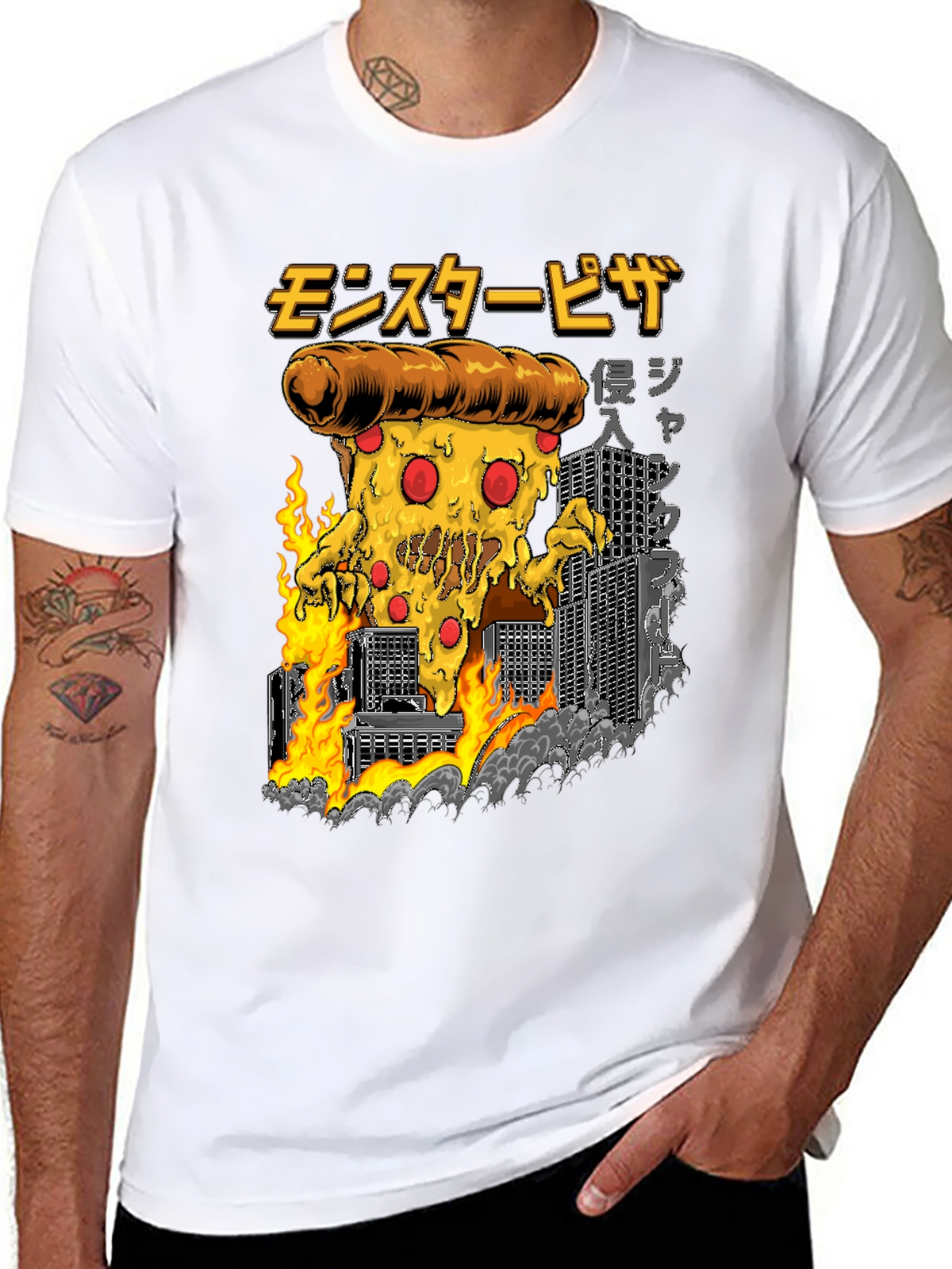 Monster Pizza Graphic Tee - Black Cotton T-Shirt