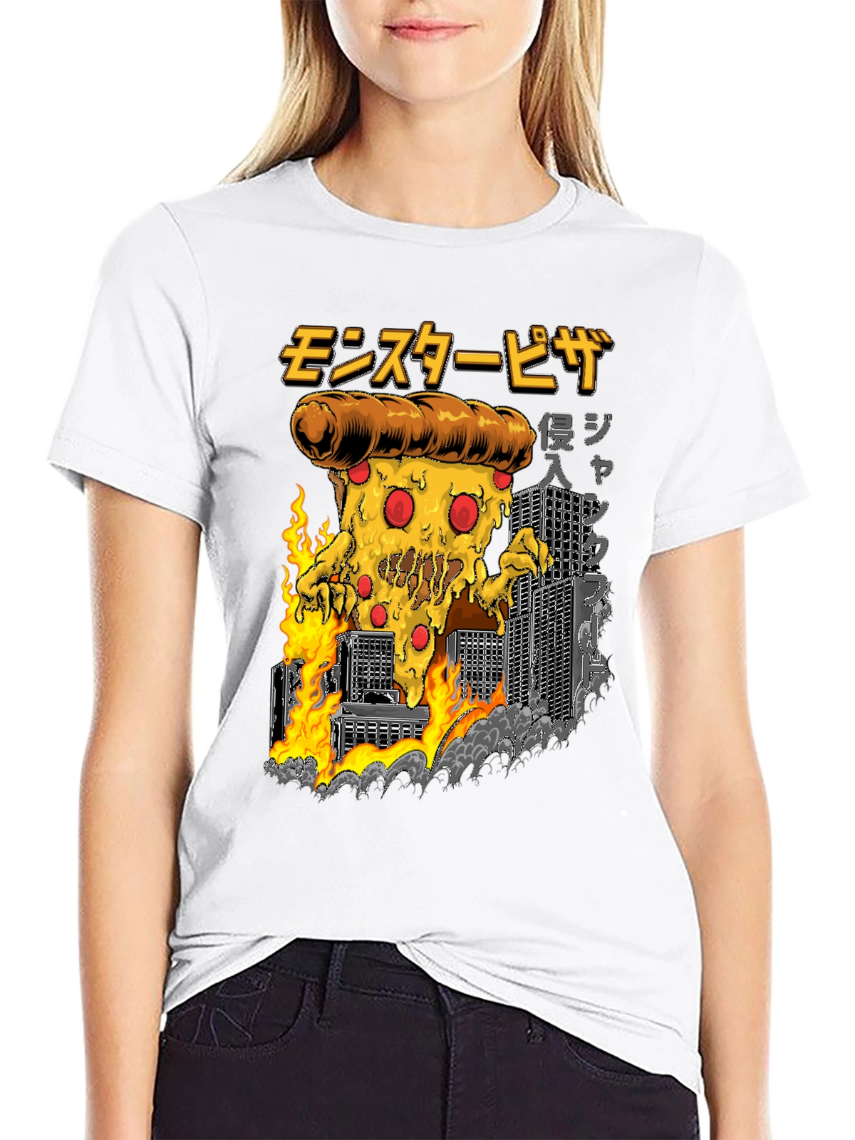 Monster Pizza Graphic Tee - Black Cotton T-Shirt