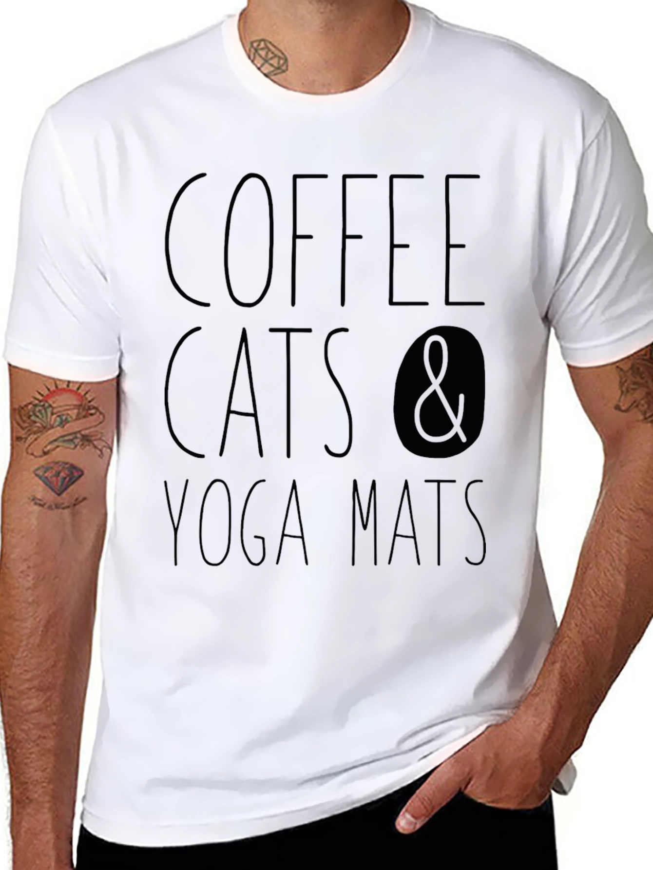 Coffee Cats & Yoga Mats Black T-Shirt