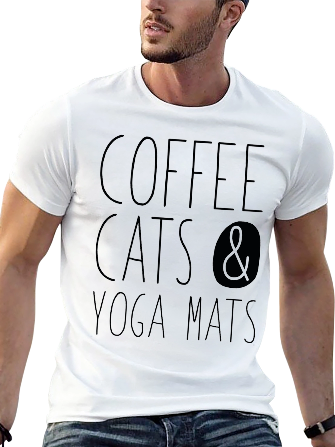 Coffee Cats & Yoga Mats Black T-Shirt