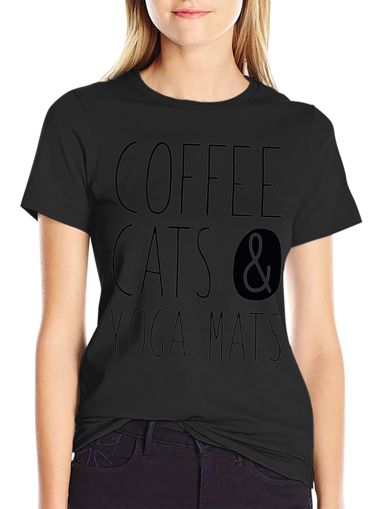 Coffee Cats & Yoga Mats Black T-Shirt