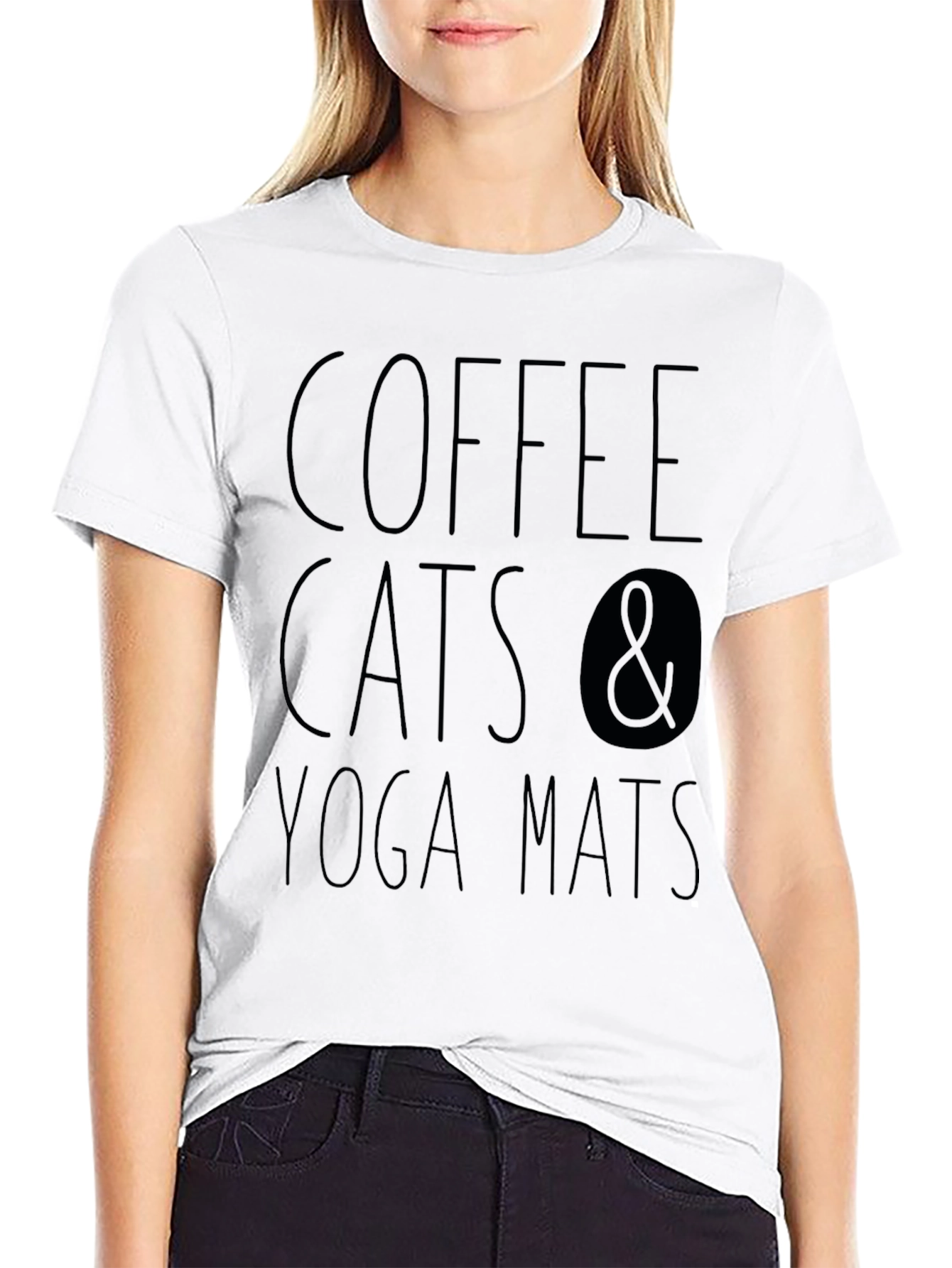Coffee Cats & Yoga Mats Black T-Shirt