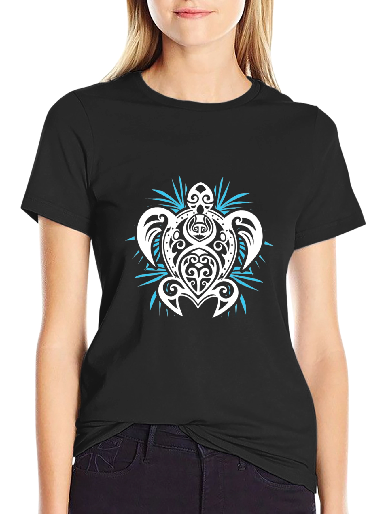Tribal Turtle Graphic T-Shirt - Black
