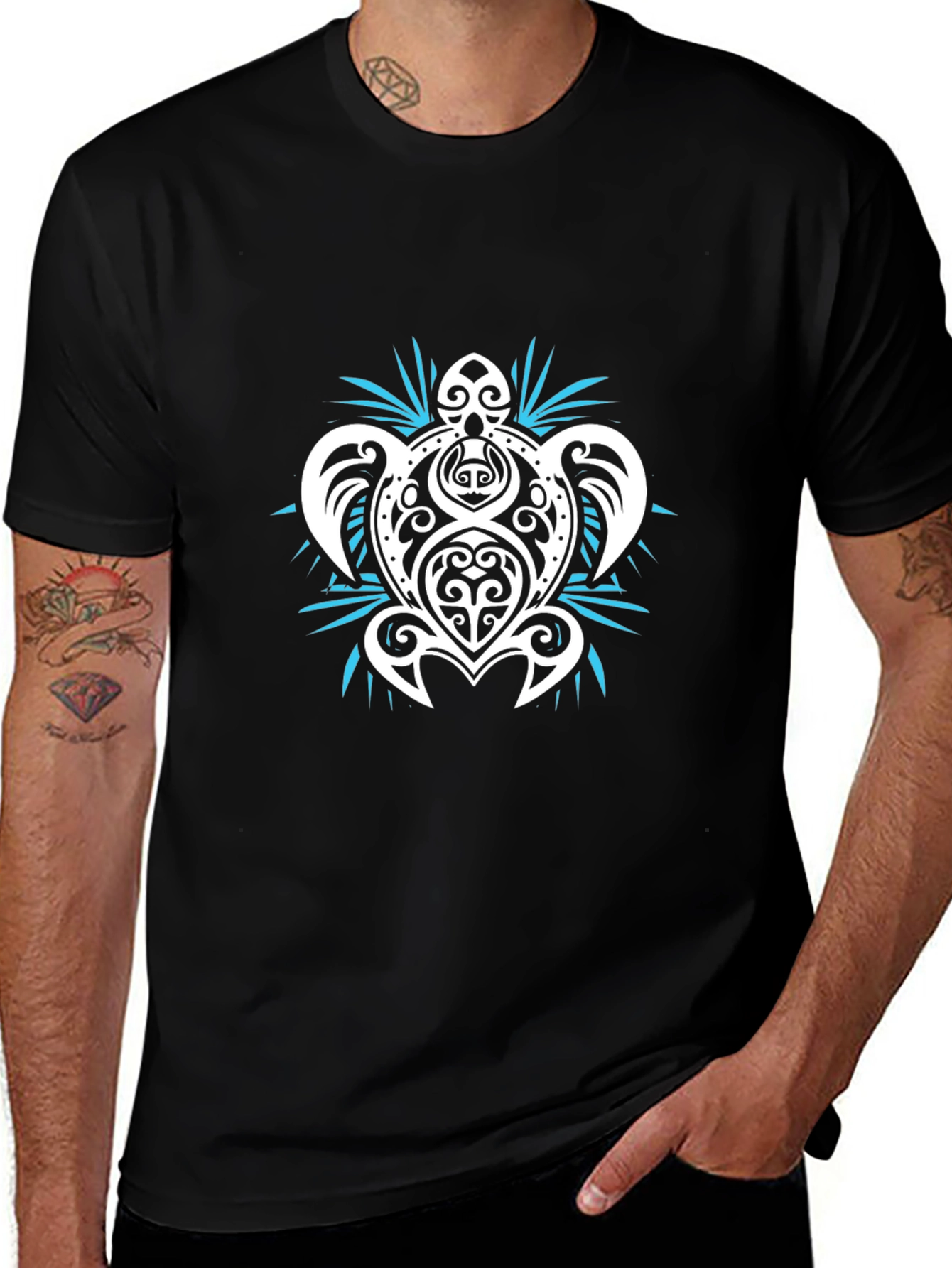 Tribal Turtle Graphic T-Shirt - Black