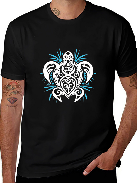 Tribal Turtle Graphic T-Shirt - Black