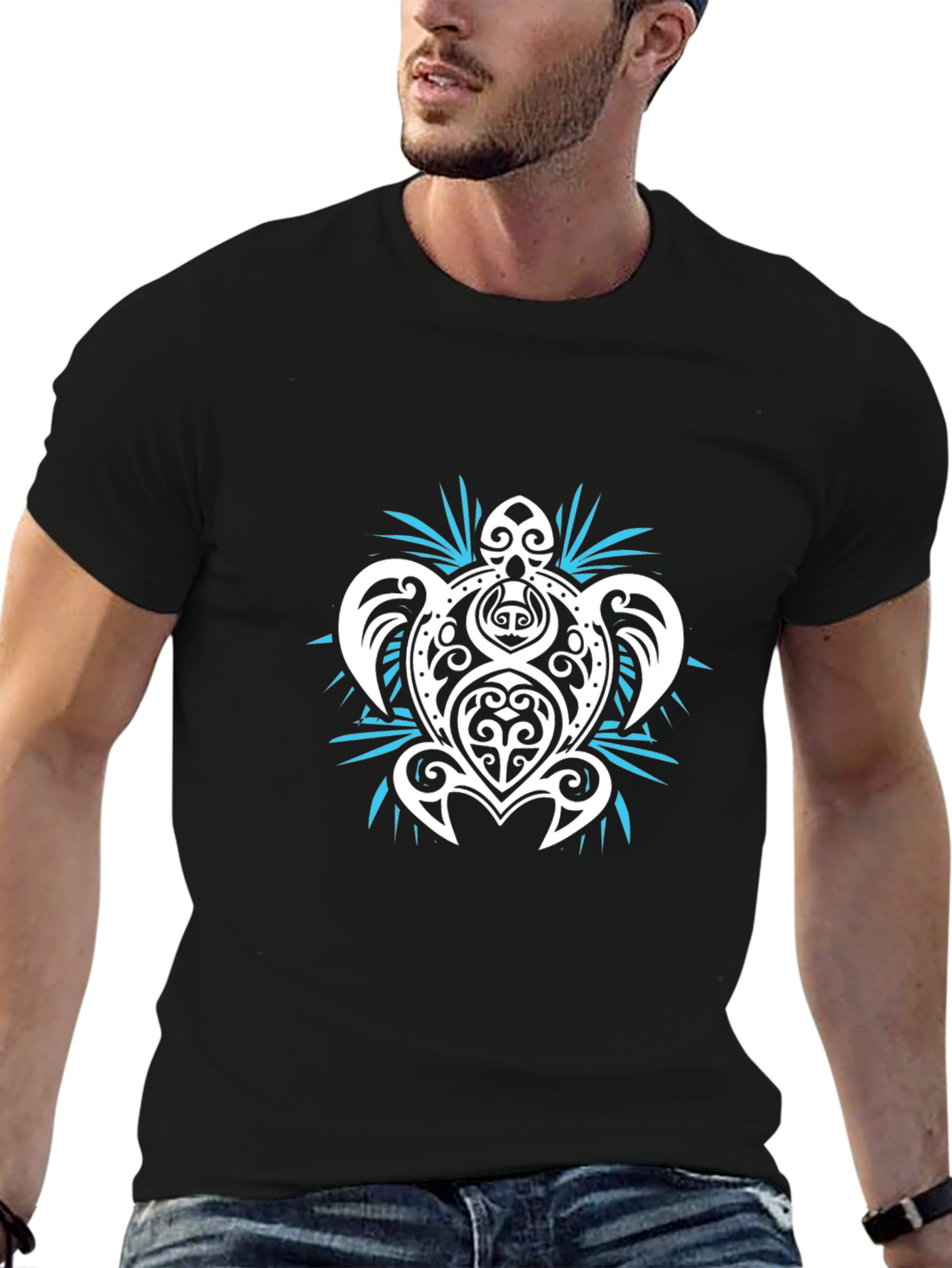 Tribal Turtle Graphic T-Shirt - Black