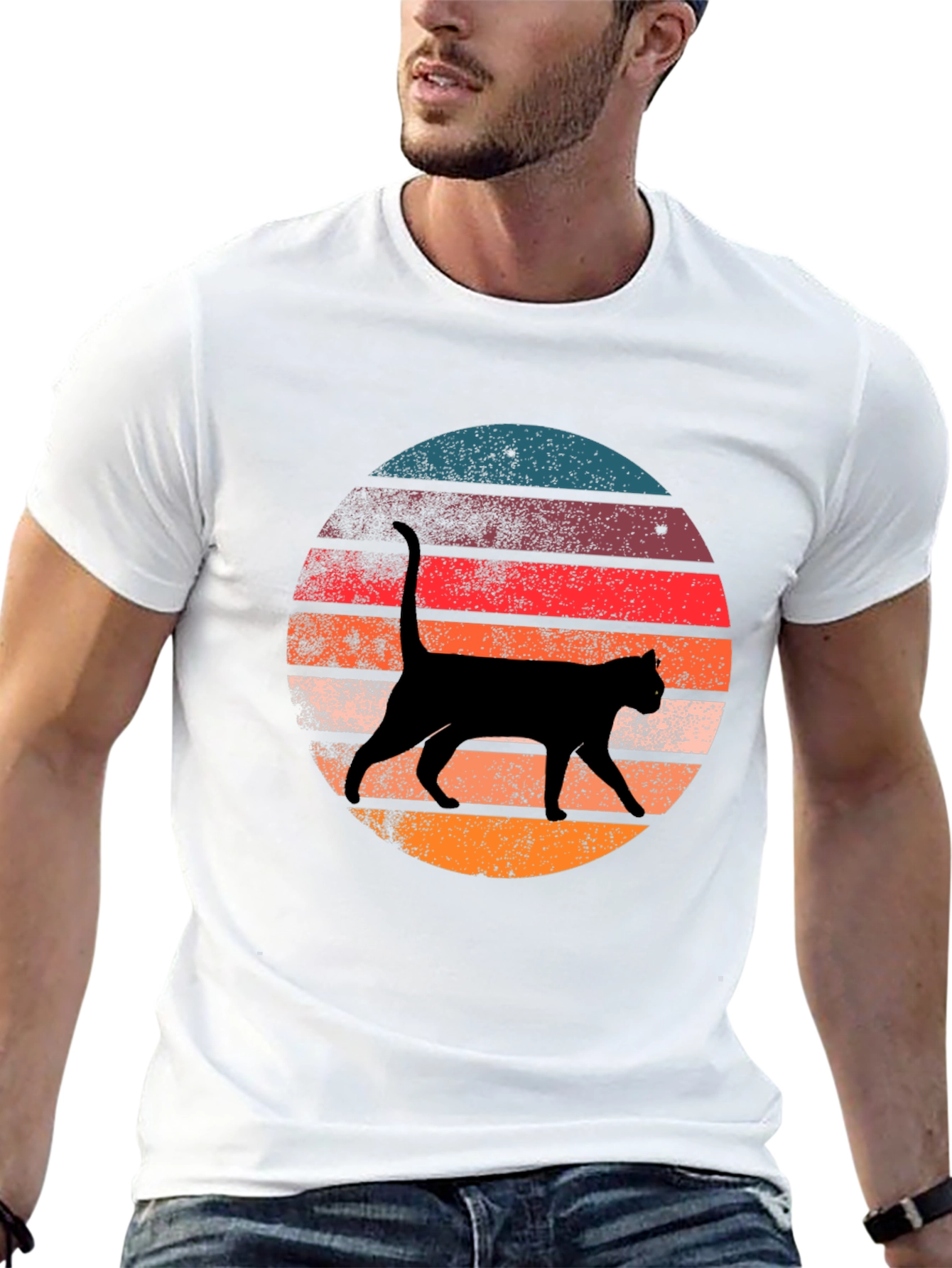 Retro Cat Silhouette Graphic T-Shirt