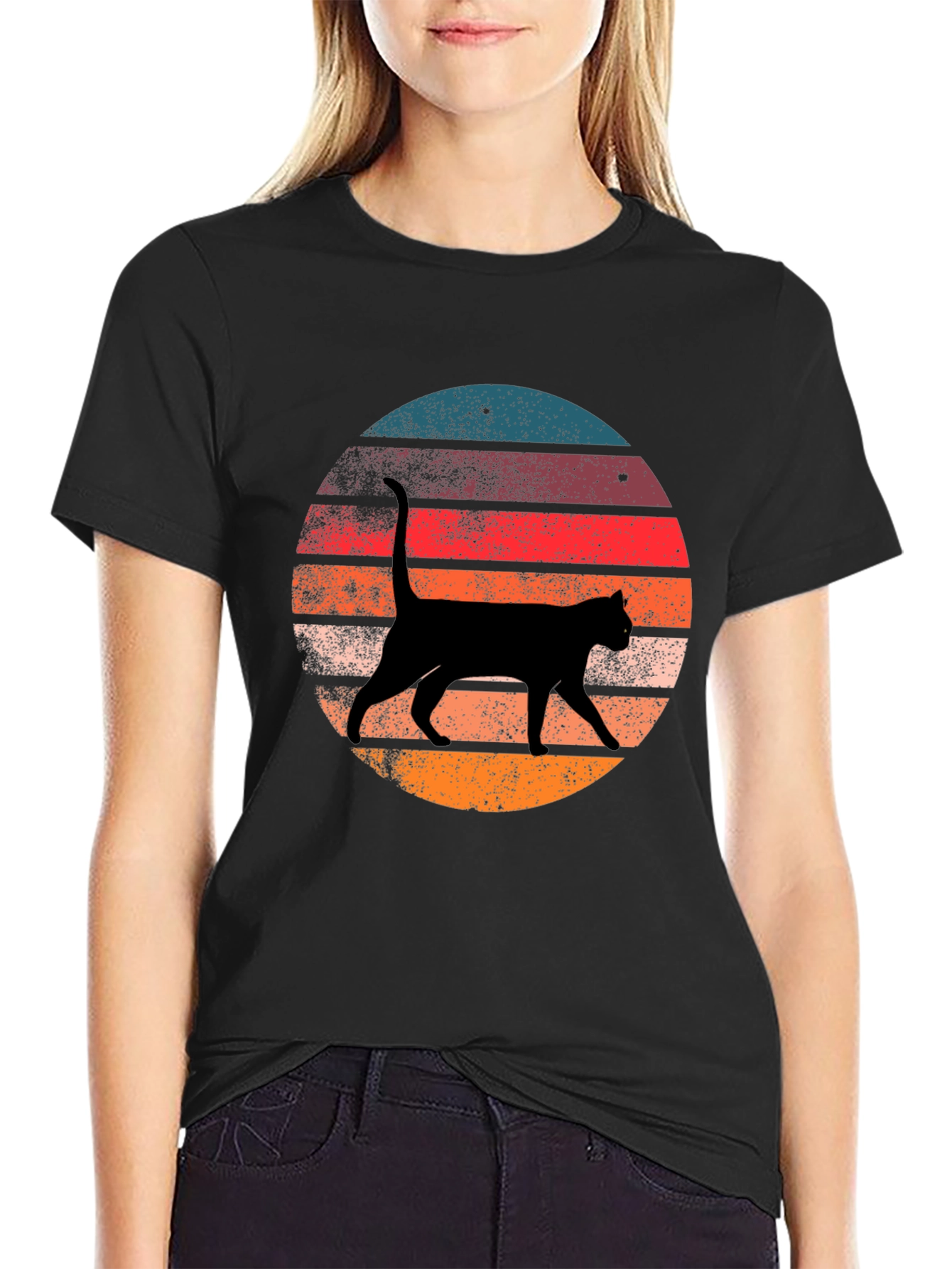 Retro Cat Silhouette Graphic T-Shirt
