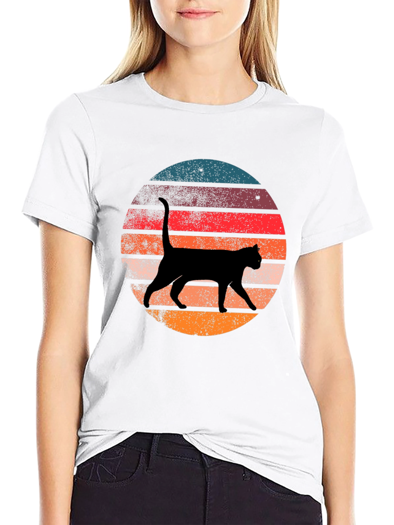 Retro Cat Silhouette Graphic T-Shirt