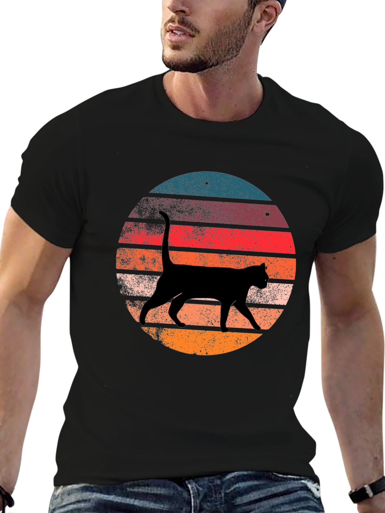 Retro Cat Silhouette Graphic T-Shirt