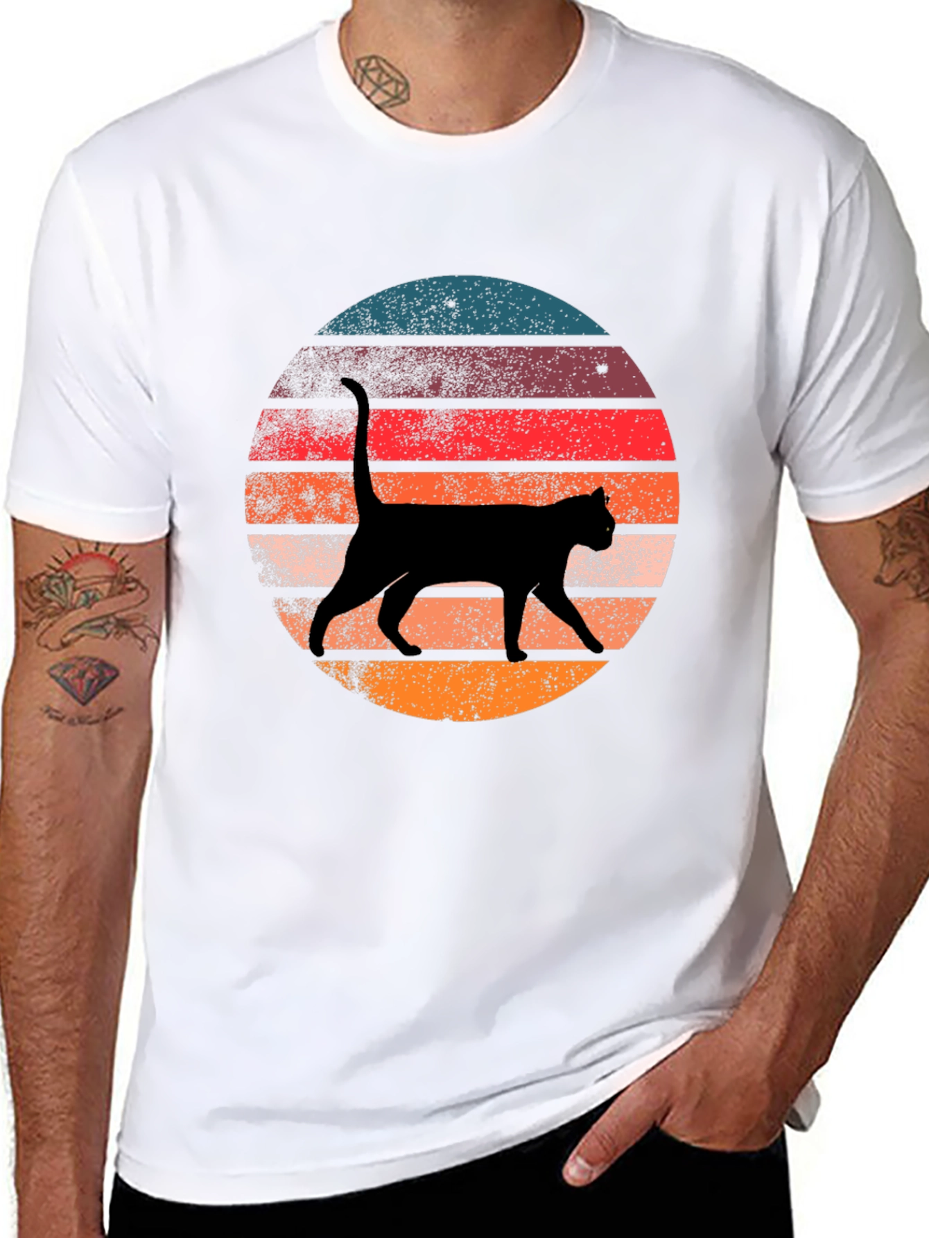 Retro Cat Silhouette Graphic T-Shirt