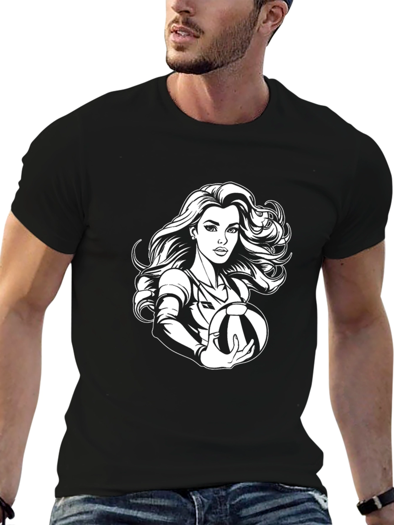 Volleyball Girl Graphic Tee - Black Cotton Shirt