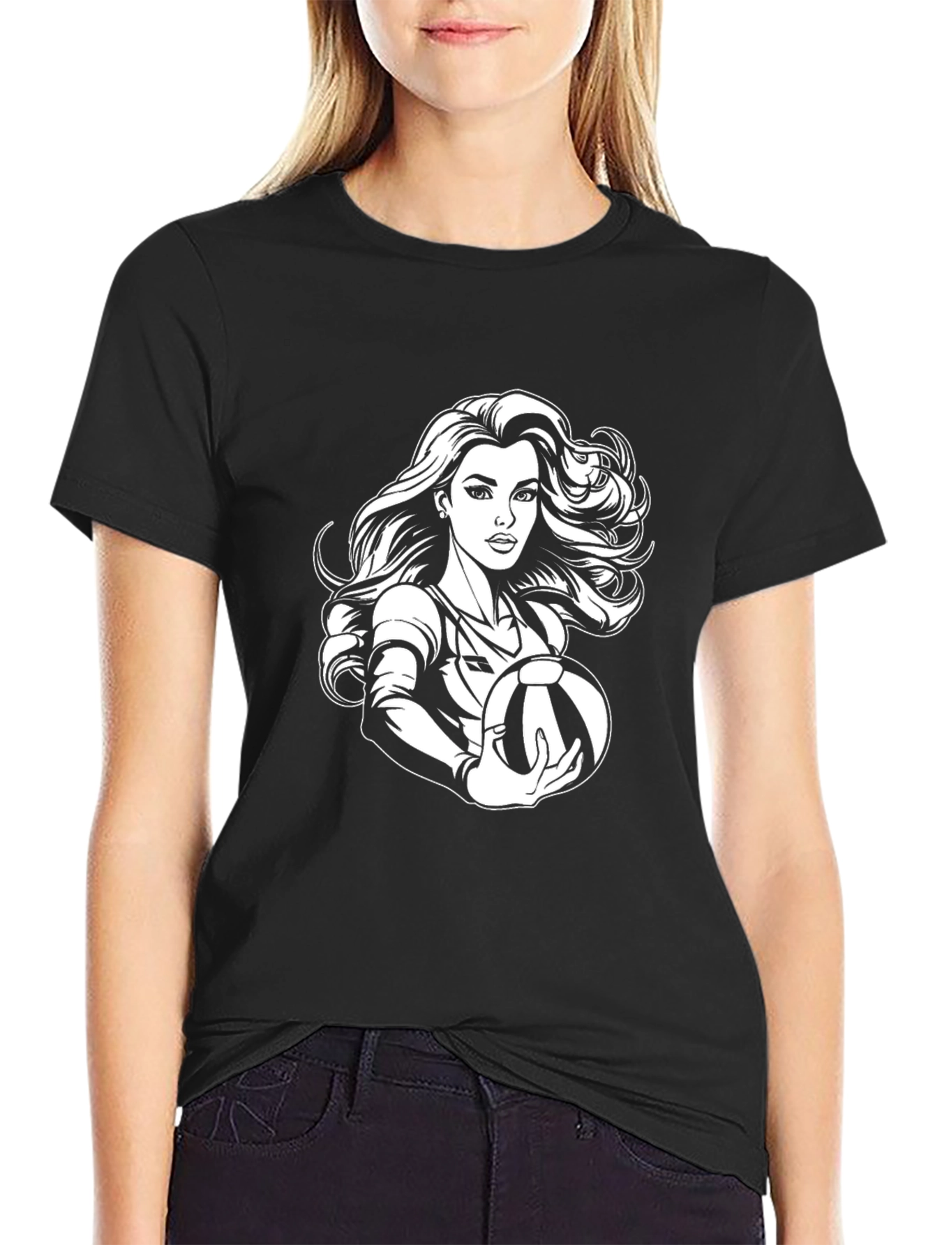 Volleyball Girl Graphic Tee - Black Cotton Shirt
