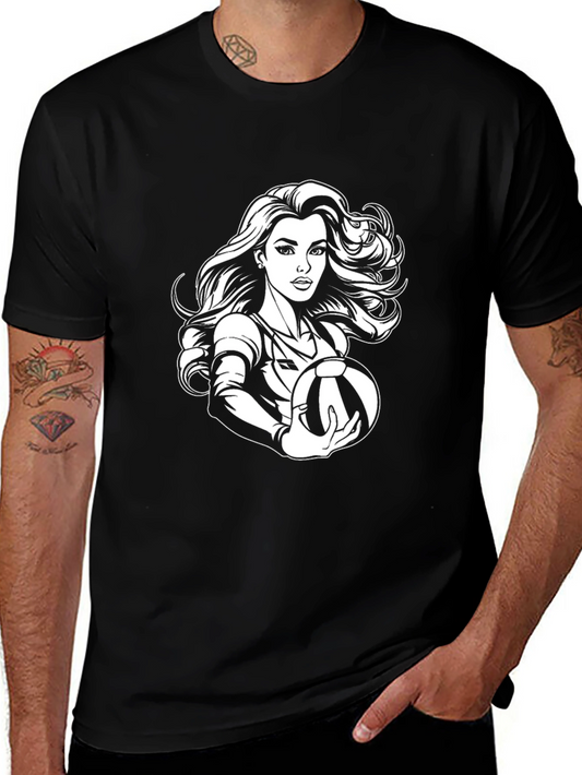 Volleyball Girl Graphic Tee - Black Cotton Shirt